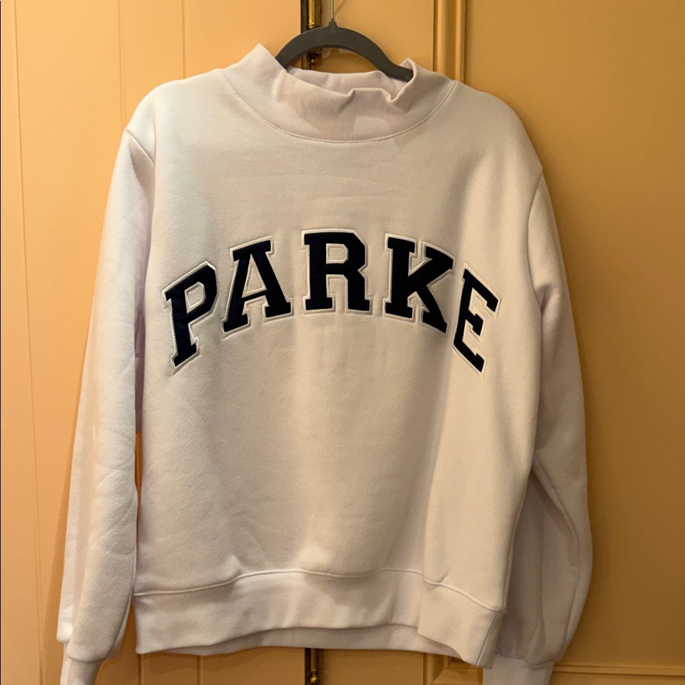 Parke white with navy mock neck sweatshirt